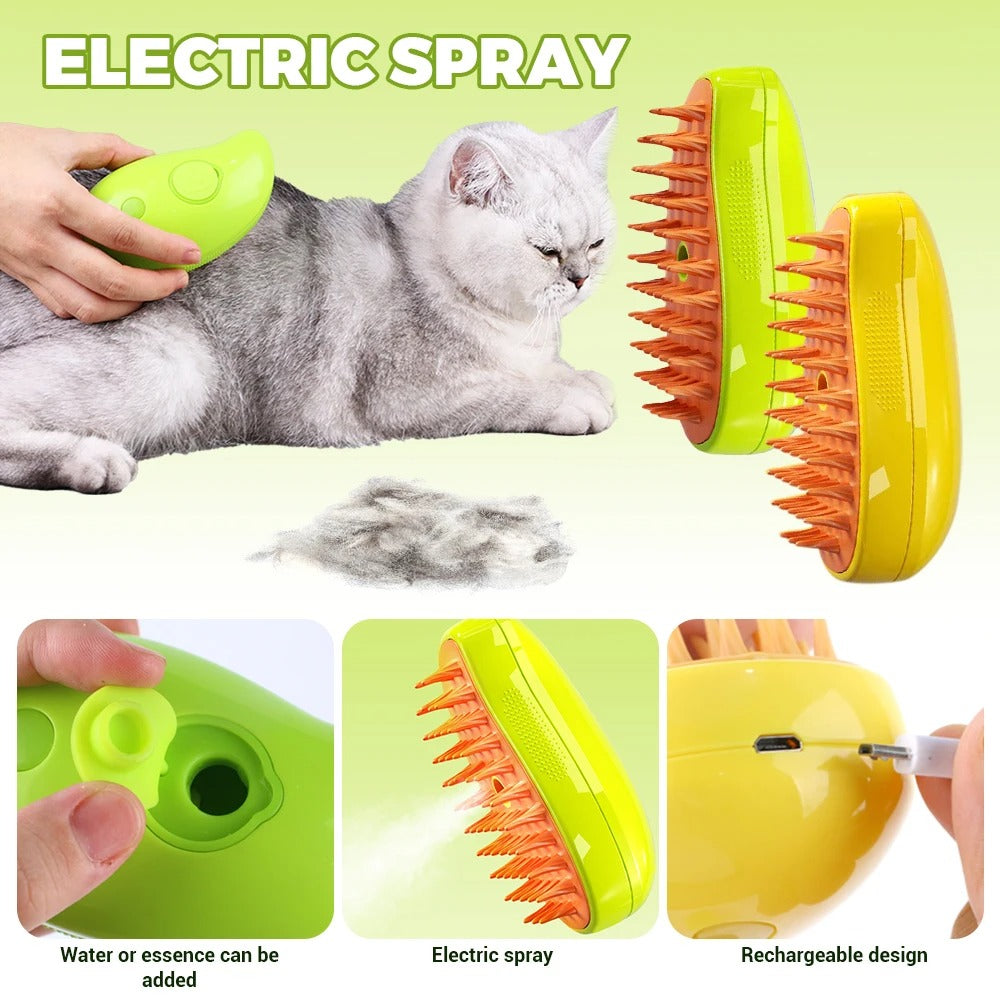 Cepillo Vaporizador 3 en 1 para Mascotas: Limpieza, Cuidado y Salud en un Solo Paso